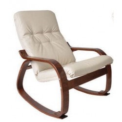 Кресло-качалка кожаное на деревянном каркасе Сайма с пуфом